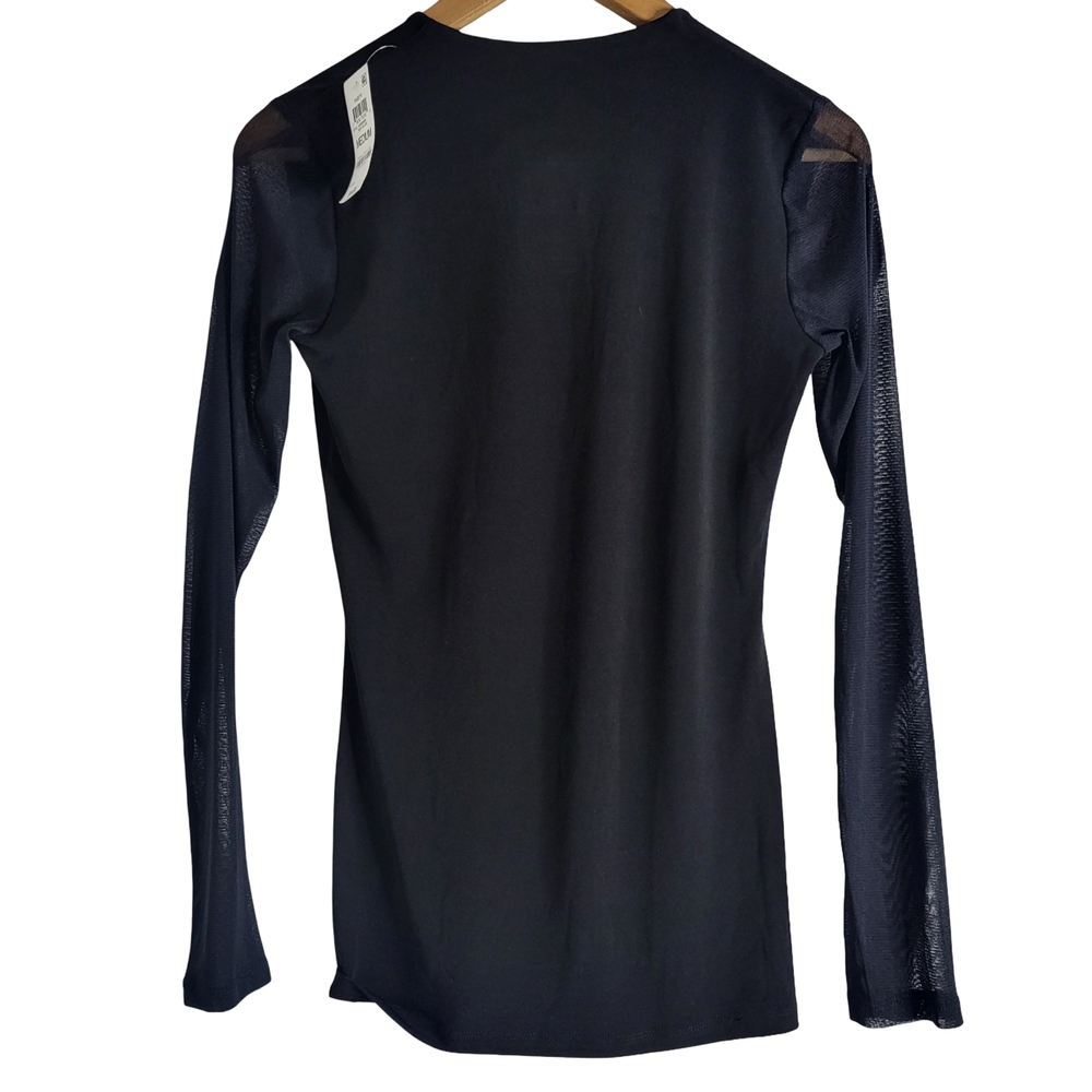 INC International Concepts Black Mesh Sleeve Women's Top - Picture 4 of 8
